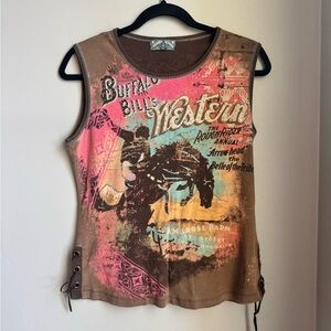 Y2K Vanilla Sugar Western Tank M | Rhinestone Graphic Lace Up Cowgirl Coachella